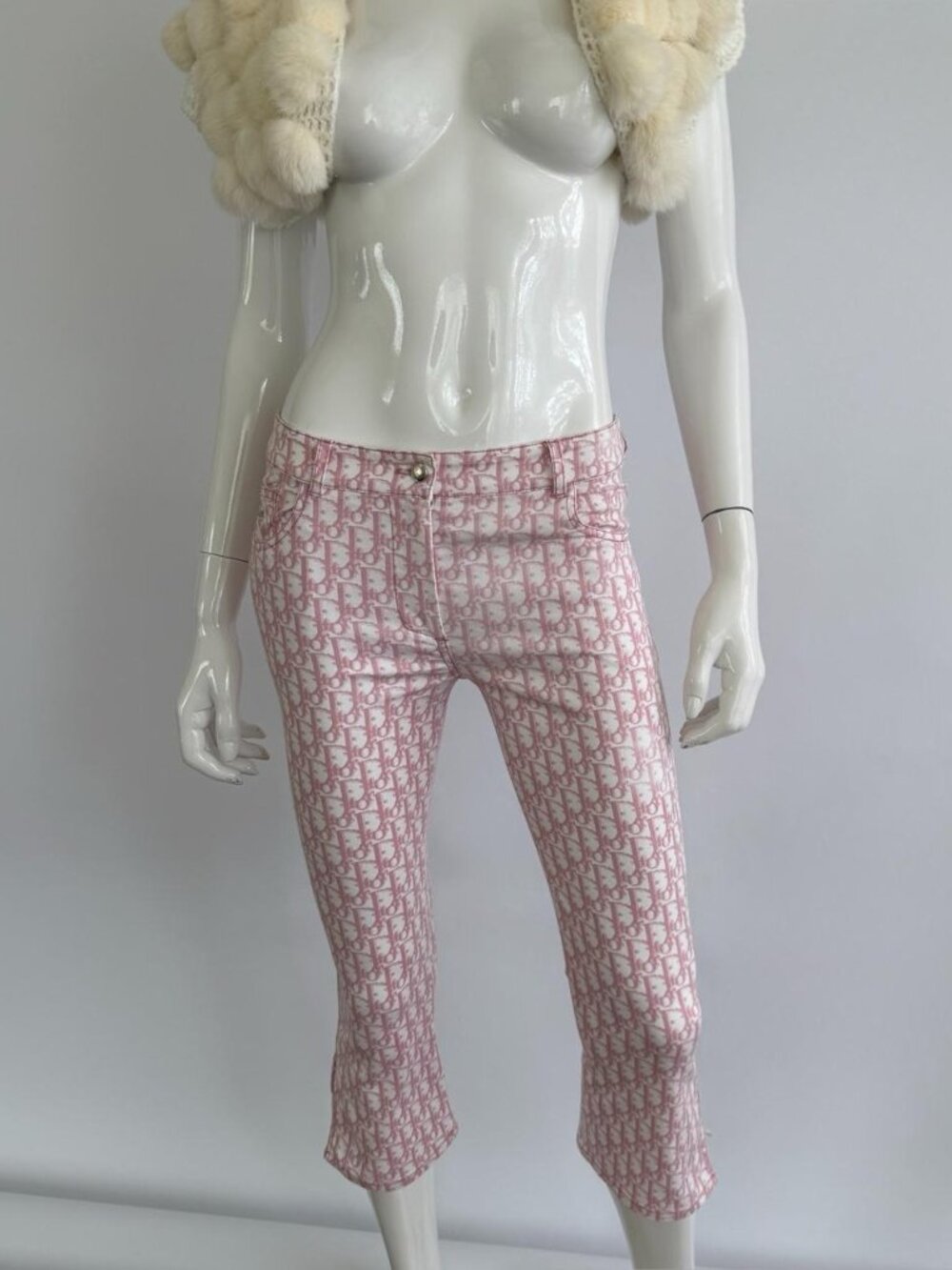 Vintage Christian Dior SS04 Pink Trotter Monogram Capri Pants Crop Jeans Sz S